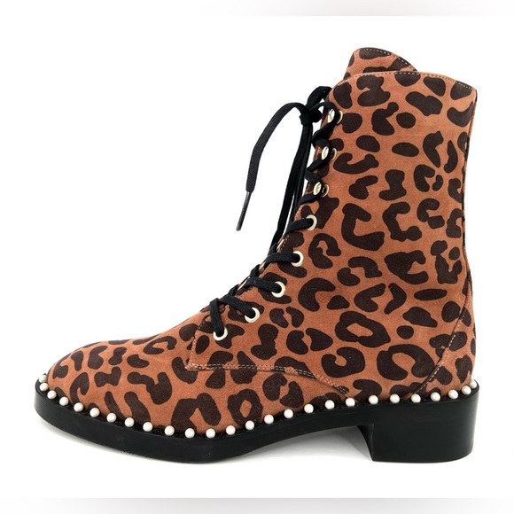 STUART WEITZMAN Sondra Leopard Cheetah Suede Leather Combat Boots US 6.5 - EU 37 - Picture 8 of 11